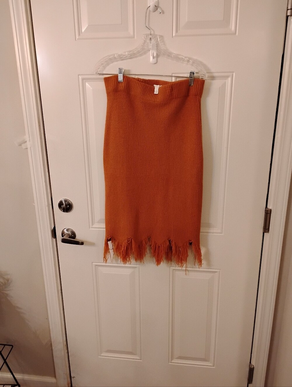 Cato Orange Knit Fringe Hem Midi Skirt